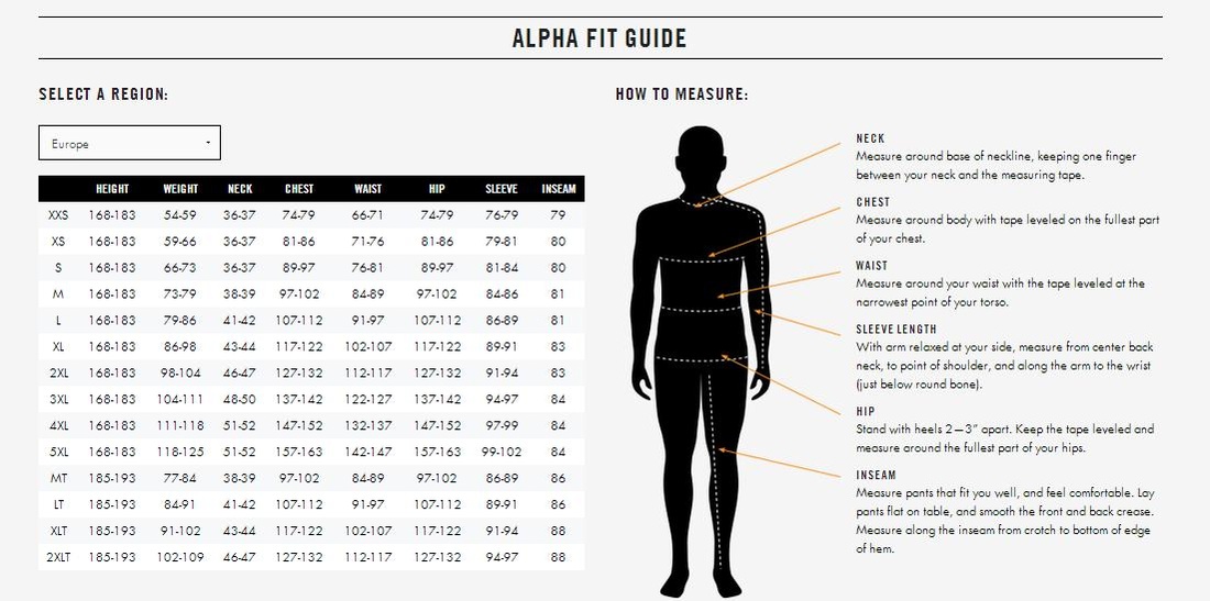 Alpha Industries Jacket Size Chart
